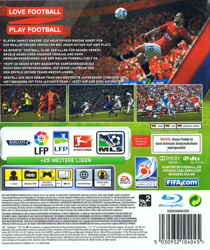 Back Cover for FIFA Soccer 12 (PlayStation 3)