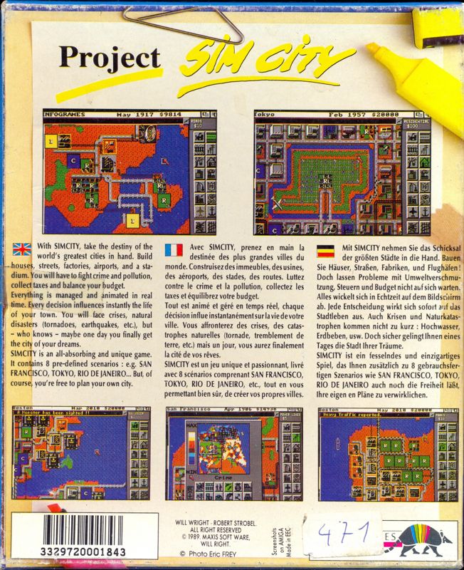 Back Cover for SimCity (Amiga)