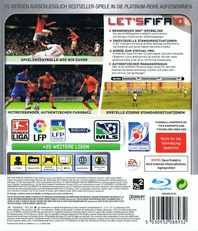 Front Cover for FIFA Soccer 10 (PlayStation 3) (Platinum release)