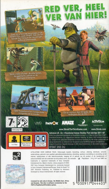 Back Cover for Shrek the Third (PSP)