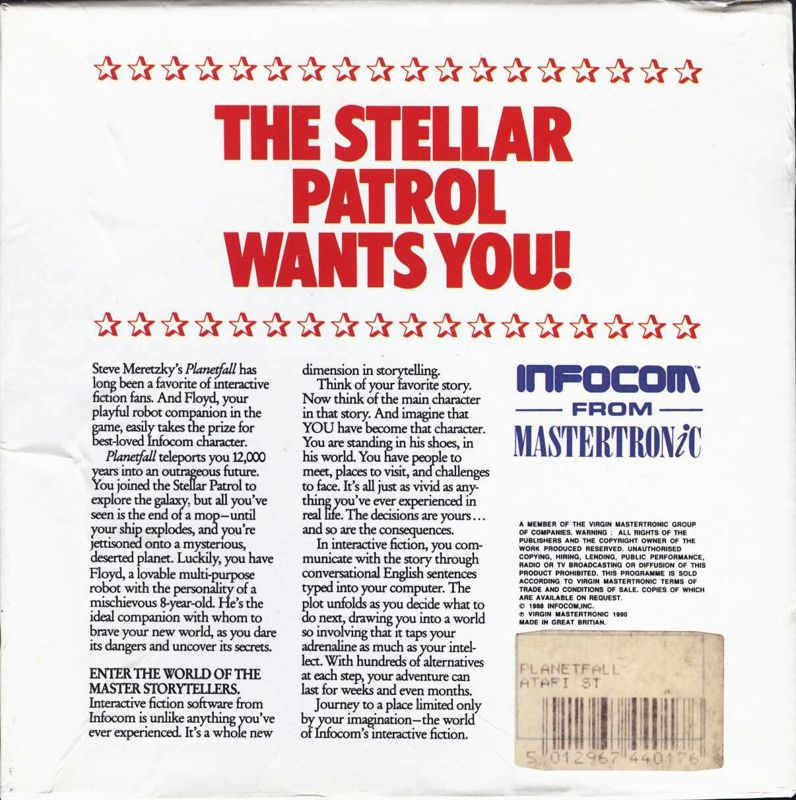 Back Cover for Planetfall (Atari ST)