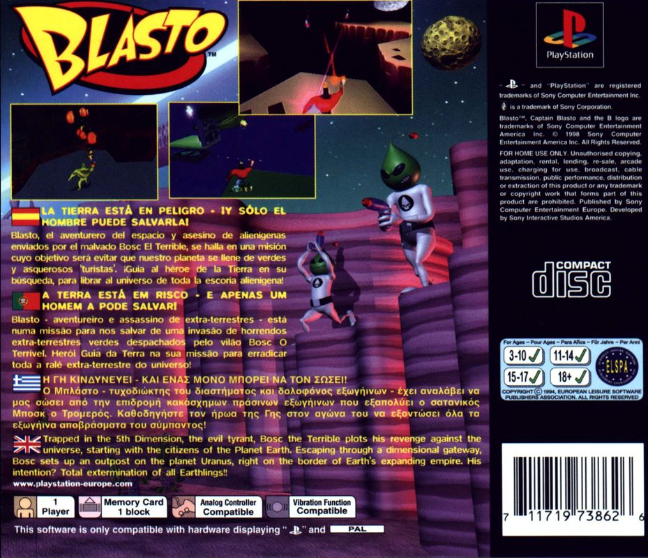 Back Cover for Blasto (PlayStation)