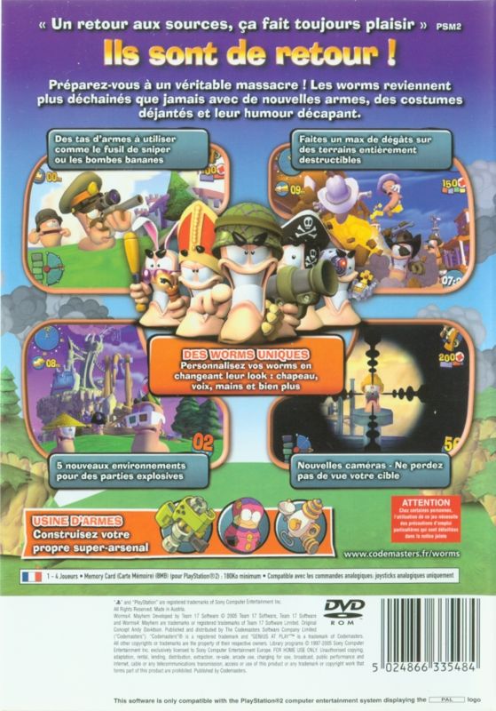 Back Cover for Worms 4: Mayhem (PlayStation 2)