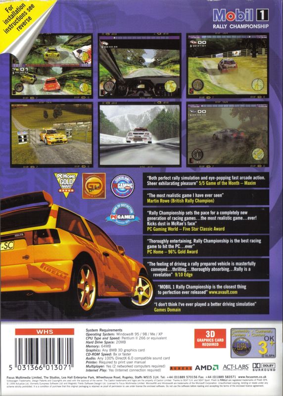 Back Cover for Mobil 1 Rally Championship (Windows) (Focus Multimedia release)