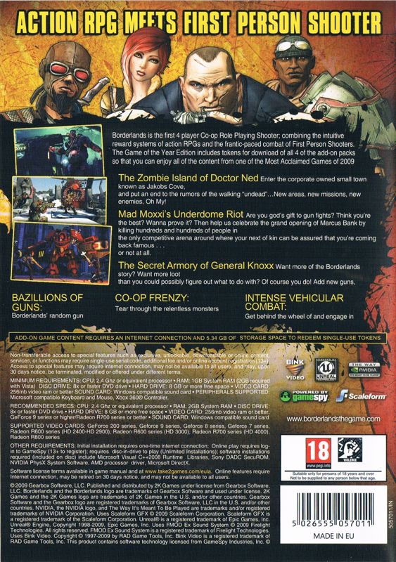 Back Cover for Borderlands: Game of the Year Edition (Windows)