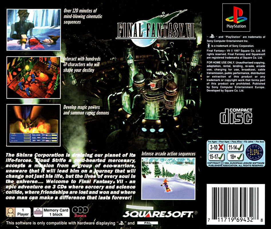Back Cover for Final Fantasy VII (PlayStation)