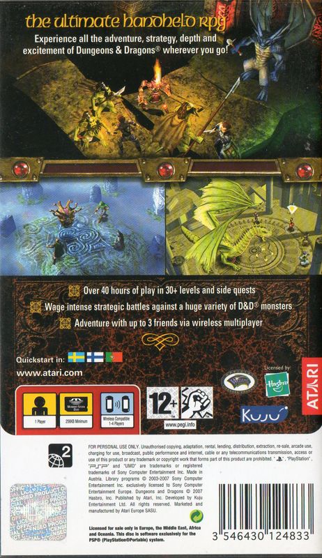 Back Cover for Dungeons & Dragons Tactics (PSP)