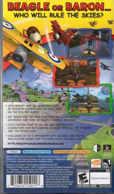 Back Cover for Snoopy vs. the Red Baron (PSP)