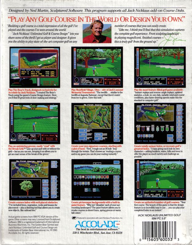 Back Cover for Jack Nicklaus' Unlimited Golf & Course Design (DOS) (3'5 disks alternative release)