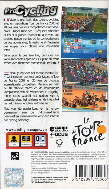 Back Cover for Pro Cycling: Season 2008 (PSP)