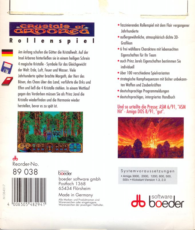 Back Cover for Crystals of Arborea (Amiga) (boeder/Bitstar release)