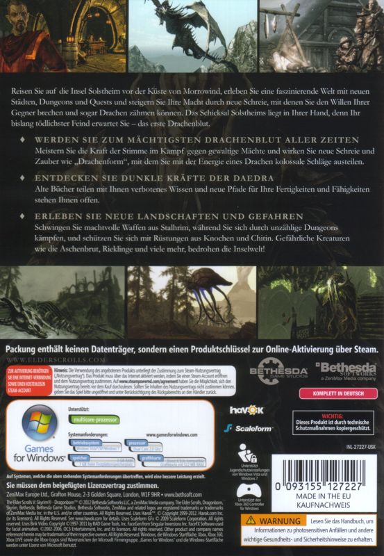 Back Cover for The Elder Scrolls V: Skyrim - Dragonborn (Windows)