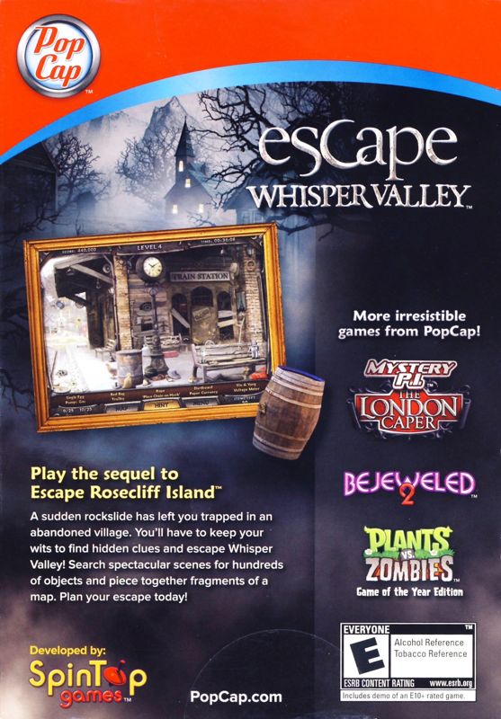 Back Cover for Escape Whisper Valley (Macintosh and Windows)
