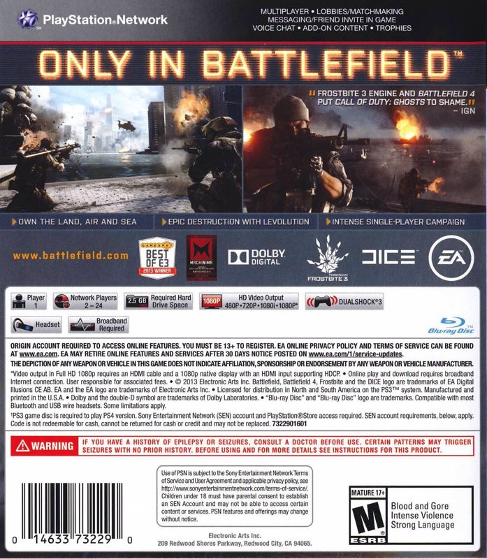Back Cover for Battlefield 4 (PlayStation 3)