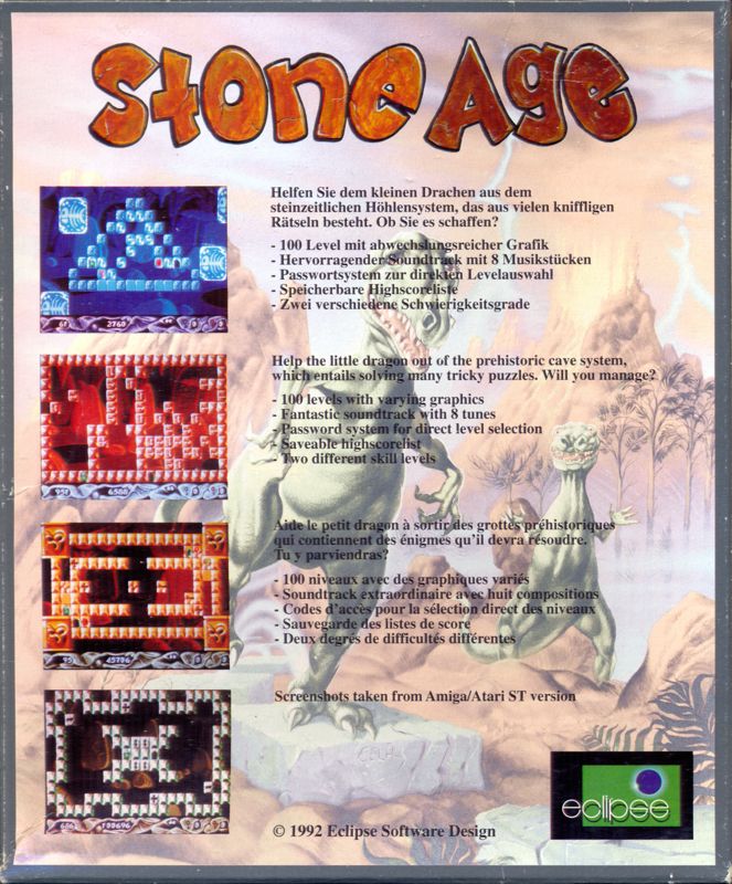 Back Cover for Stone Age (Atari ST) (Atari only second edition: includes Falcon030 version)