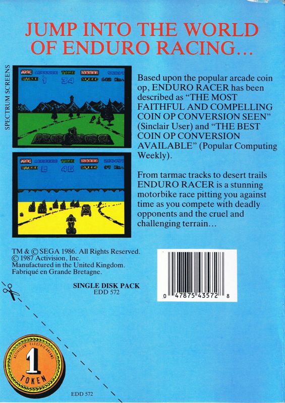 Back Cover for Enduro Racer (Commodore 64)