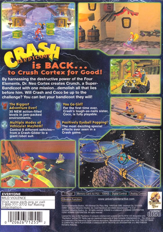 Back Cover for Crash Bandicoot: The Wrath of Cortex (PlayStation 2)