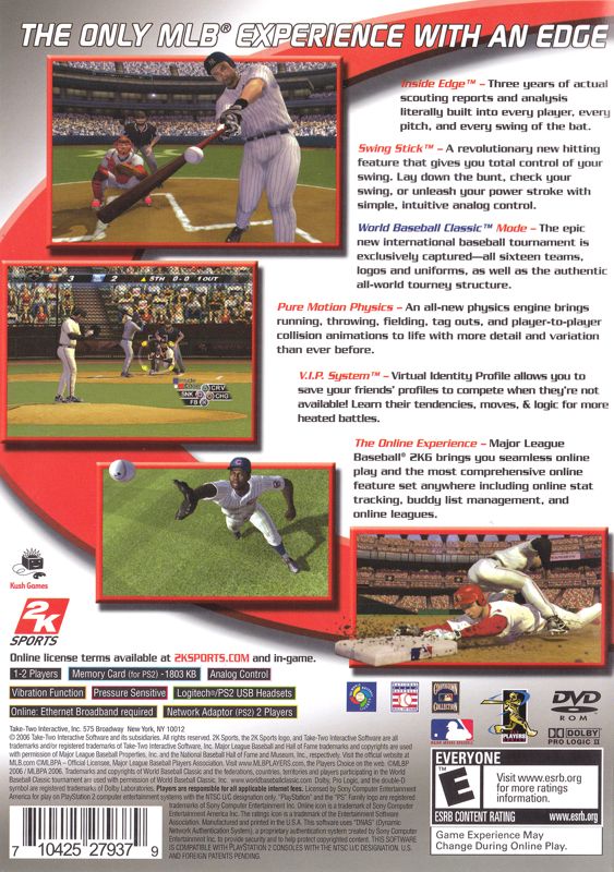 Back Cover for Major League Baseball 2K6 (PlayStation 2)