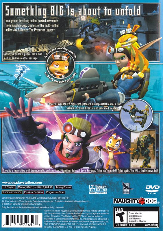 Back Cover for Jak II (PlayStation 2) (Greatest Hits release)