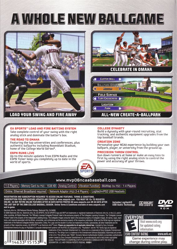 Back Cover for MVP 06: NCAA Baseball (PlayStation 2)