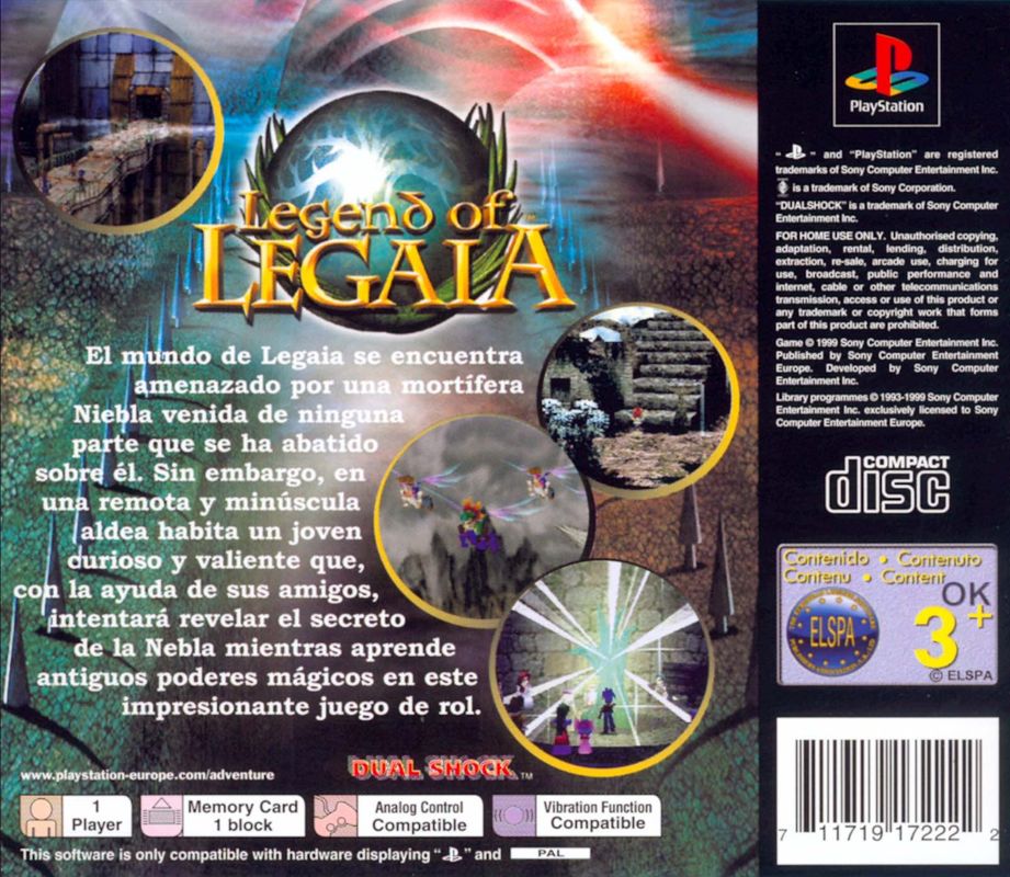 Back Cover for Legend of Legaia (PlayStation)