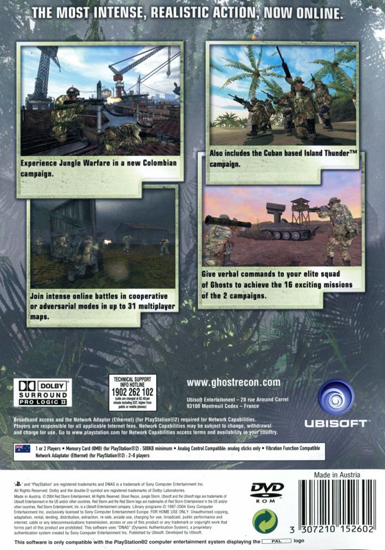Back Cover for Tom Clancy's Ghost Recon: Jungle Storm (PlayStation 2)