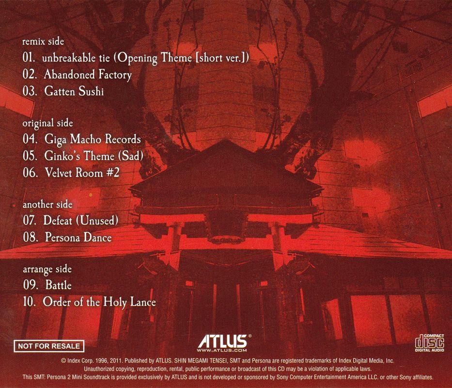 Other for Shin Megami Tensei: Persona 2 - Innocent Sin (Pre-Order Pack) (PSP): MIni Soundtrack - Back Cover