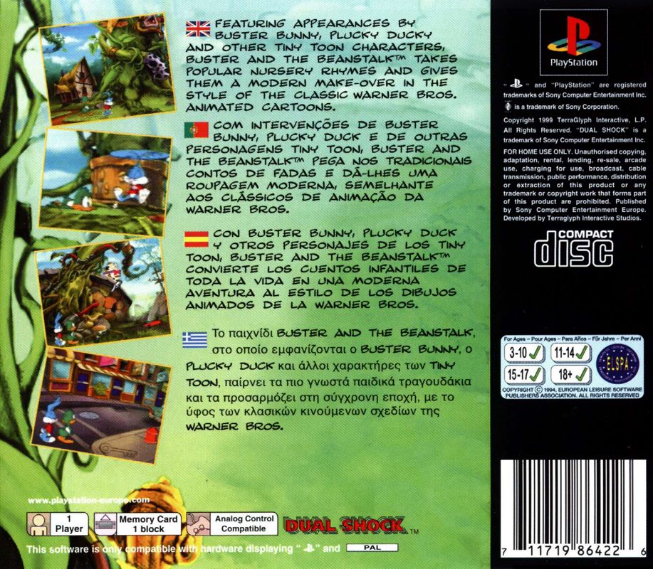 Back Cover for Tiny Toon Adventures: Buster and the Beanstalk (PlayStation)