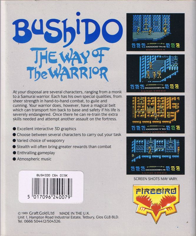 Back Cover for Bushido: The Way of the Warrior (Commodore 64)