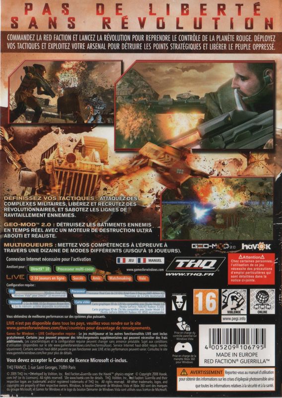 Back Cover for Red Faction: Guerrilla (Windows)