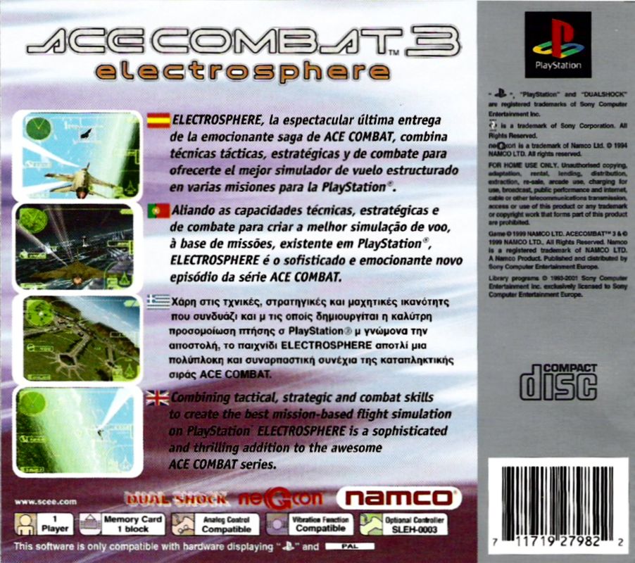 Back Cover for Ace Combat 3: Electrosphere (PlayStation) (Platinum release)