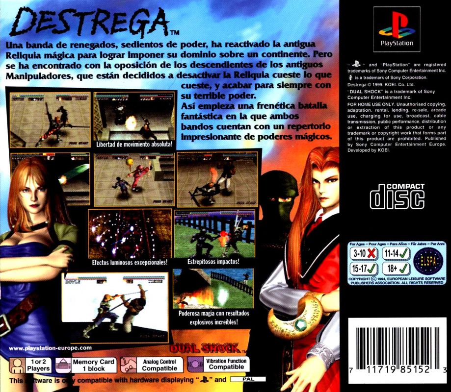 Back Cover for Destrega (PlayStation)