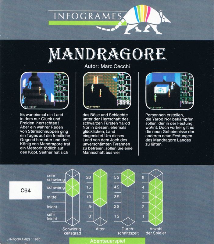 Back Cover for Mandragore (Commodore 64)