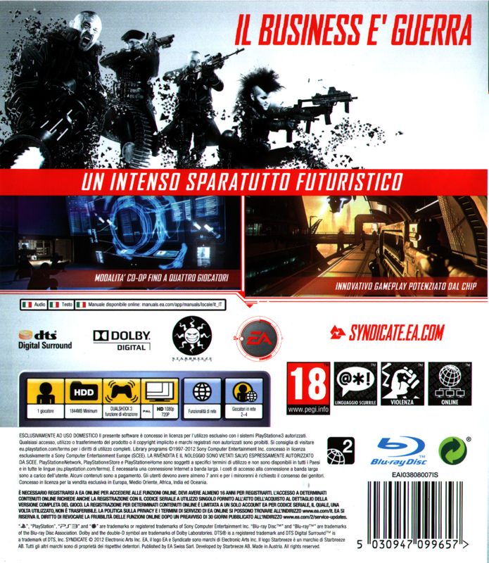 Back Cover for Syndicate (PlayStation 3)