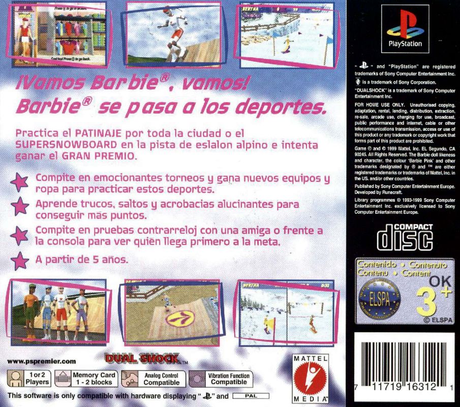 Back Cover for Barbie: Super Sports (PlayStation)