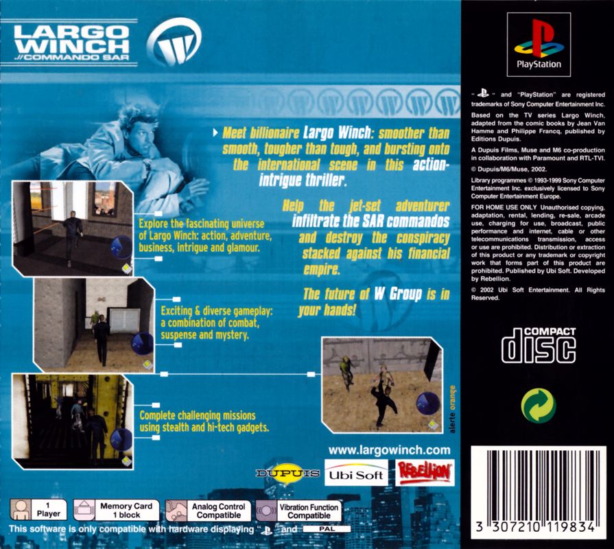 Back Cover for Largo Winch .// Commando SAR (PlayStation)