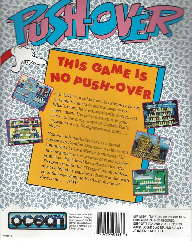 Back Cover for Push-Over (DOS) (Original US Edition)