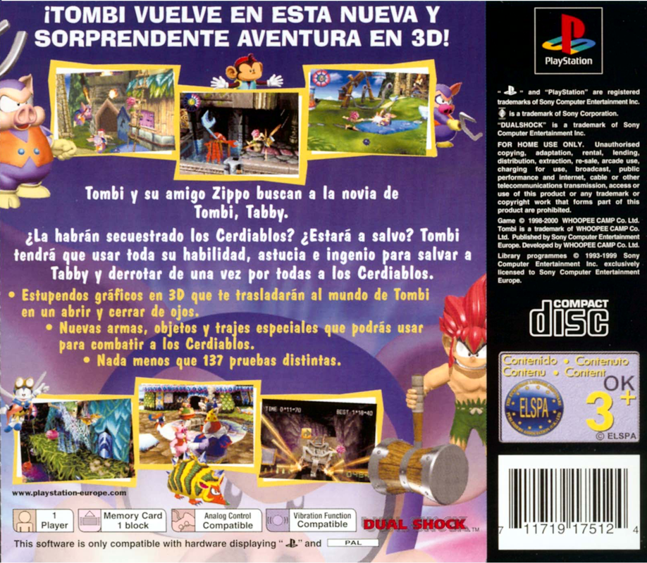 Back Cover for Tomba! 2: The Evil Swine Return (PlayStation)