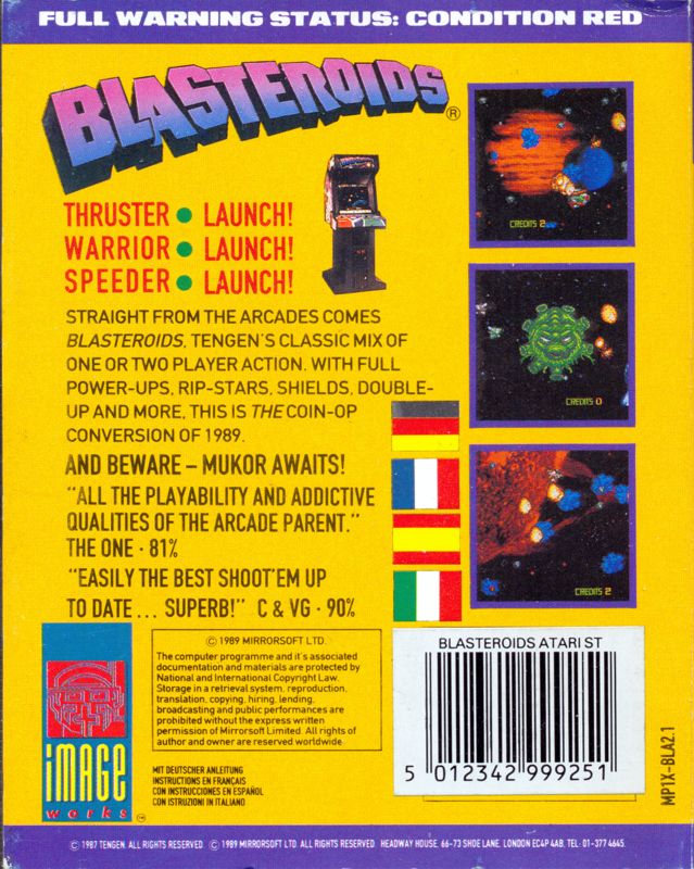 Back Cover for Blasteroids (Atari ST)