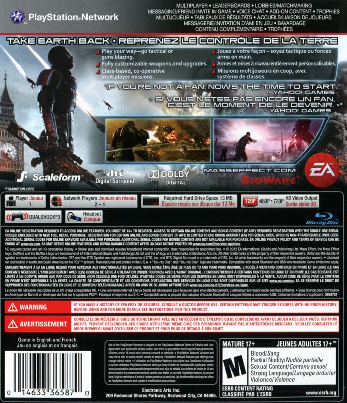 Back Cover for Mass Effect 3 (PlayStation 3)