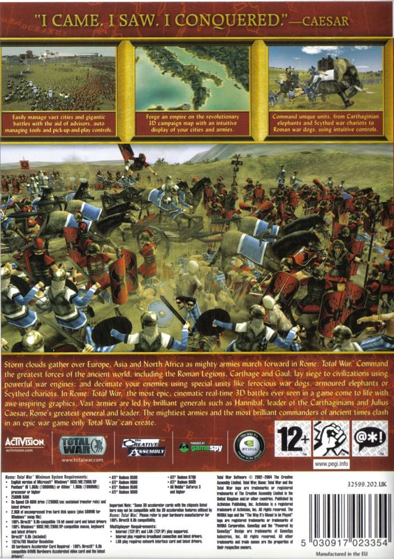 Back Cover for Rome: Total War (Windows)