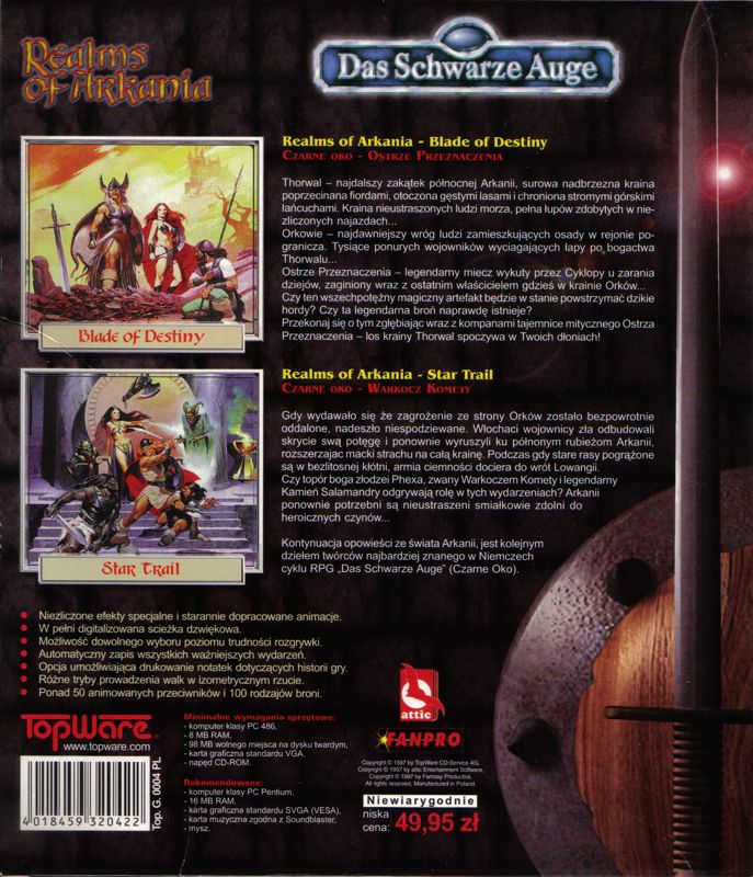 Back Cover for Realms of Arkania: Blade of Destiny + Star Trail (DOS)