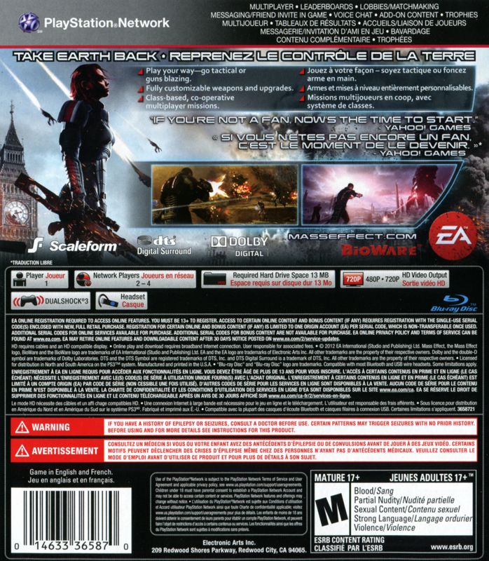 Inside Cover for Mass Effect 3 (PlayStation 3): Reversible Back