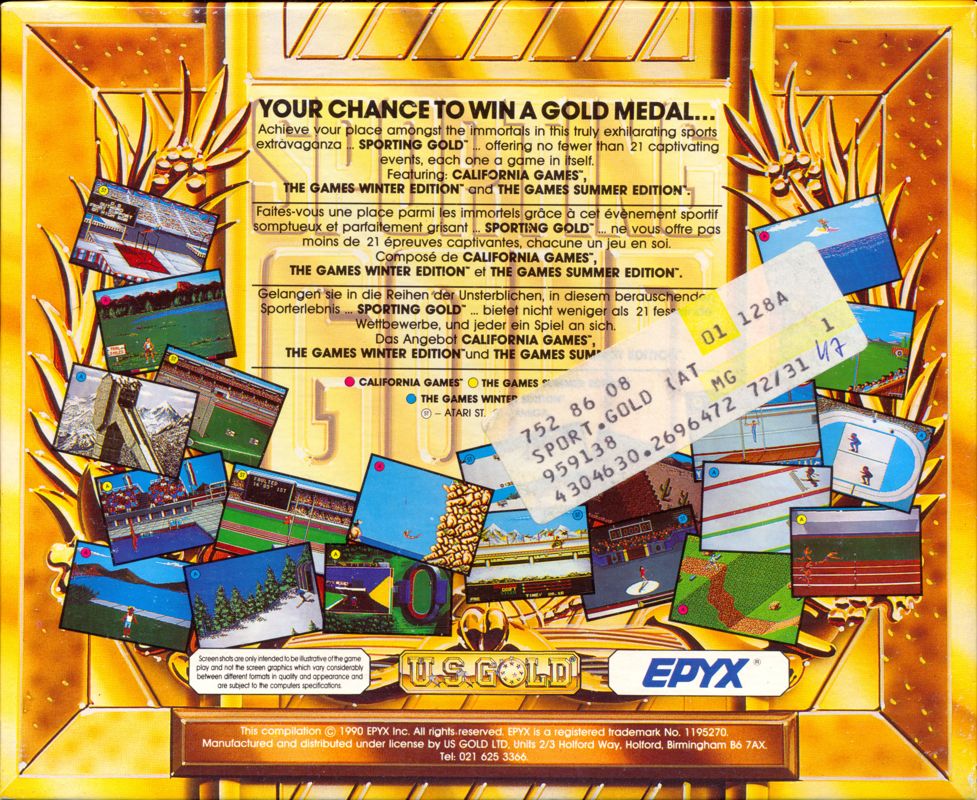 Back Cover for Sporting Gold (Atari ST)
