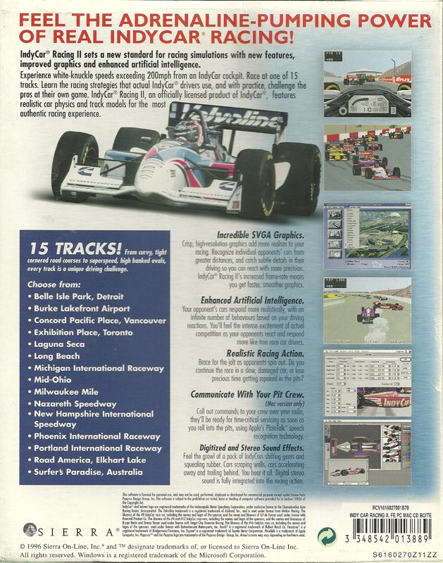 Indycar Racing Ii Cover Or Packaging Material Mobygames