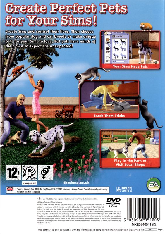 Back Cover for The Sims 2: Pets (PlayStation 2)