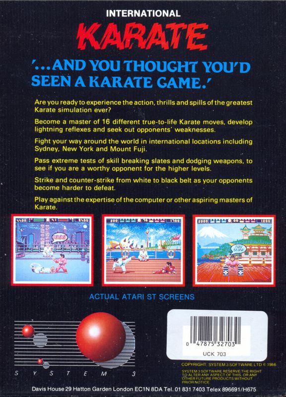 Back Cover for World Karate Championship (Atari ST)