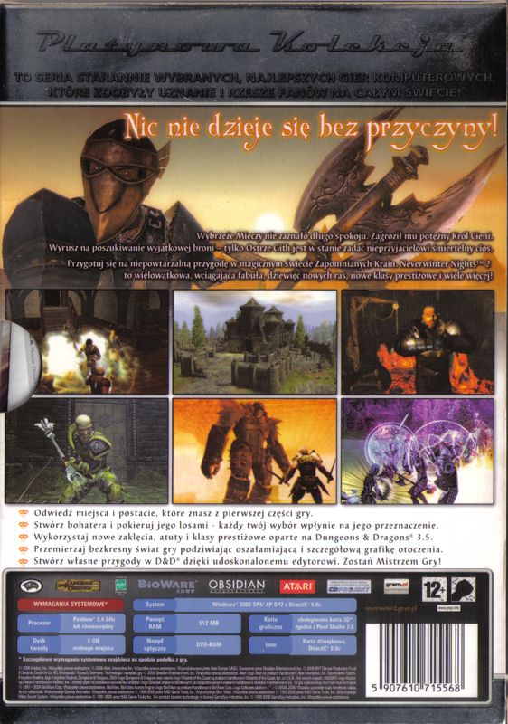 Back Cover for Neverwinter Nights 2 (Windows) (Platynowa Kolekcja release)