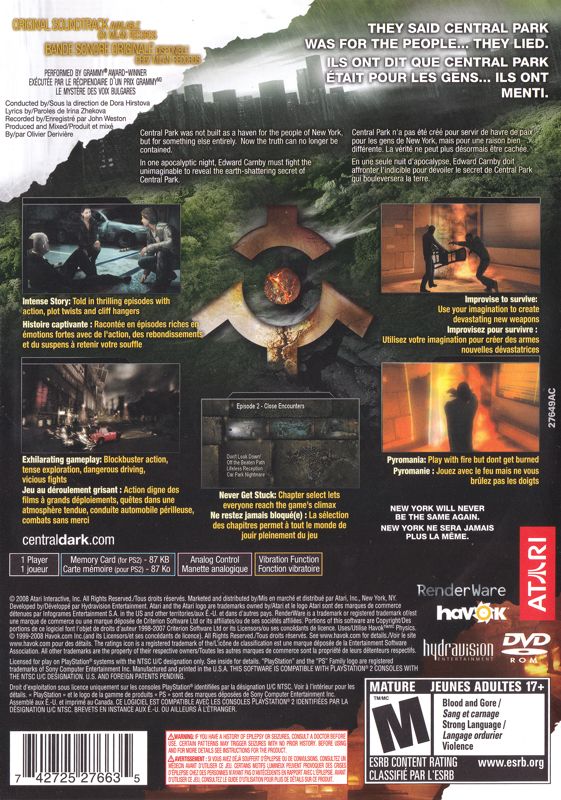 Back Cover for Alone in the Dark (PlayStation 2) (With Music from Alone in the Dark sound track disc)