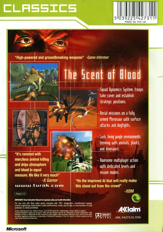 Back Cover for Turok: Evolution (Xbox) (Xbox Classics release)